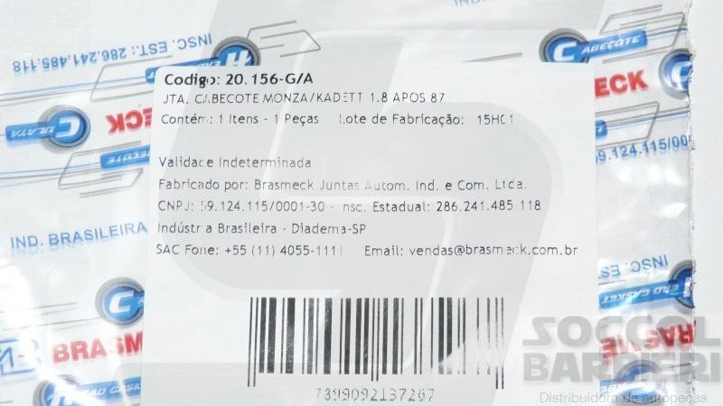 JUNTA CABEÇOTE DE FIBRA GM MONZA/KADETT/IPANEMA 1.8 87/ - FASE II