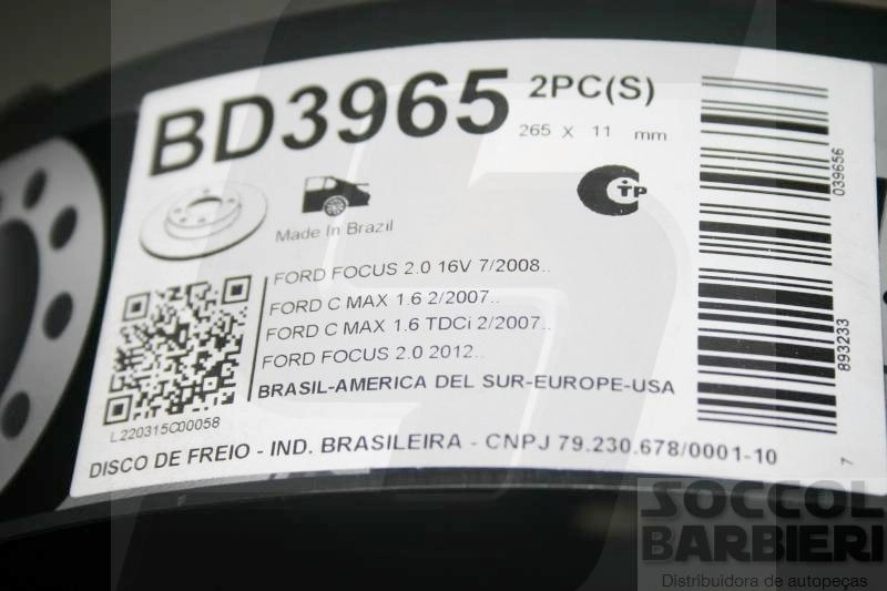 DISCO FREIO TRASEIRO SÓLIDO 265MM FORD FOCUS 1.6/2.0 2008/ VOLVO S40 2004/2010 SOLIDO