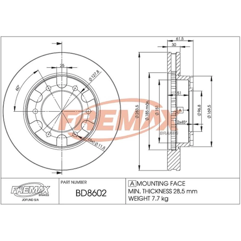 DISCO FREIO DIANTEIRO SEM CUBO VENTILADO 283.50MM GM A/C/D-10 80/ A/C/D-20 85/92 SILVERADO /98