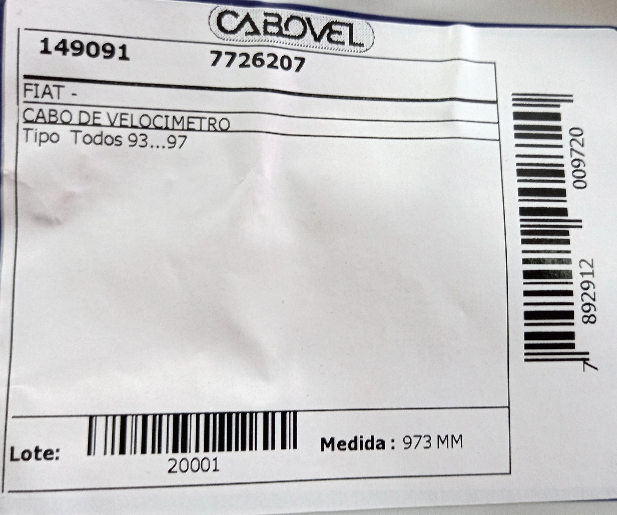 CABO VELOCIMETRO FIAT TIPO TODOS 93/97 973