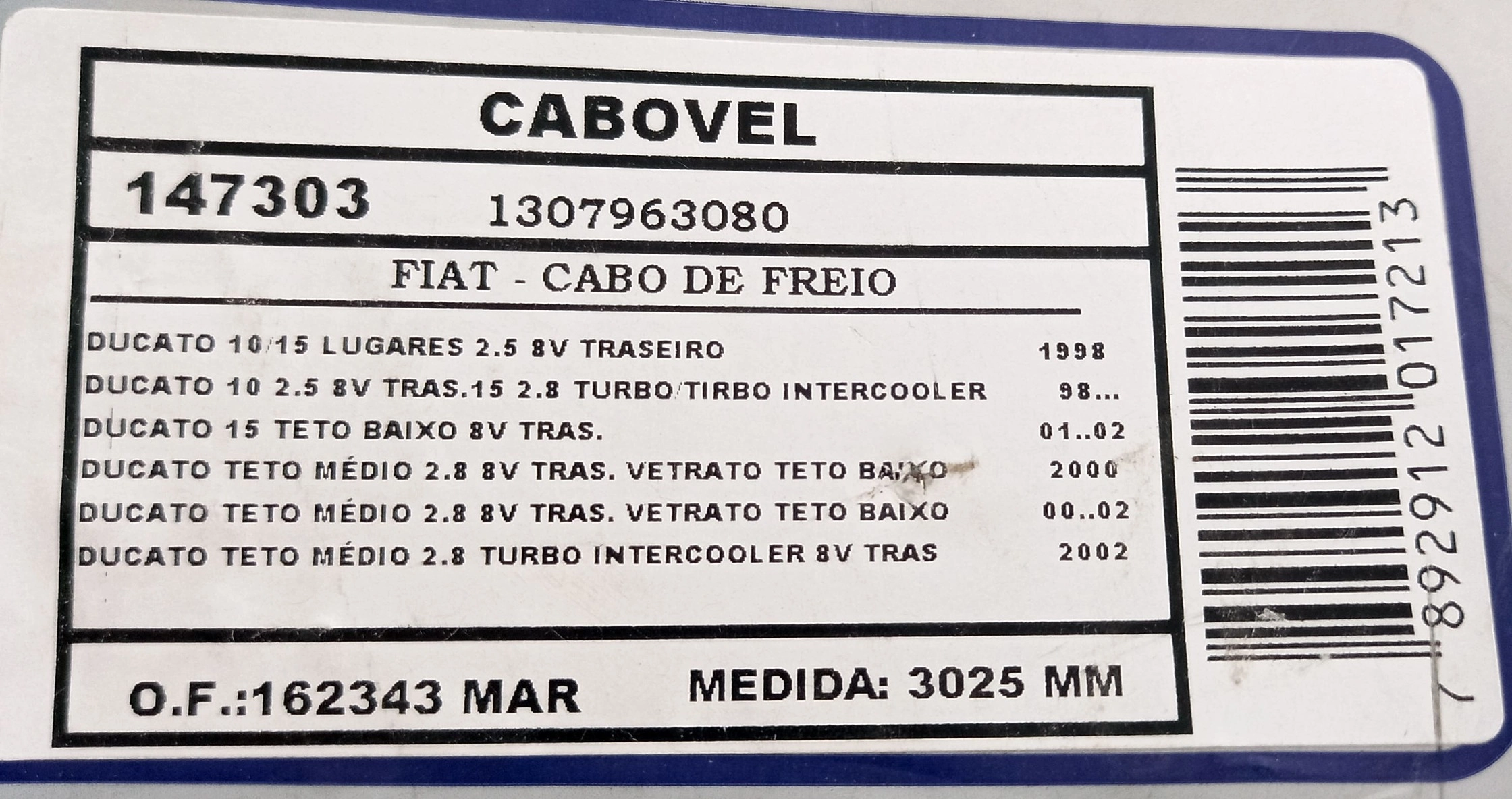 CABO FREIO FIAT DUCATO 98/2002 - JUMPER 94/ - TODOS