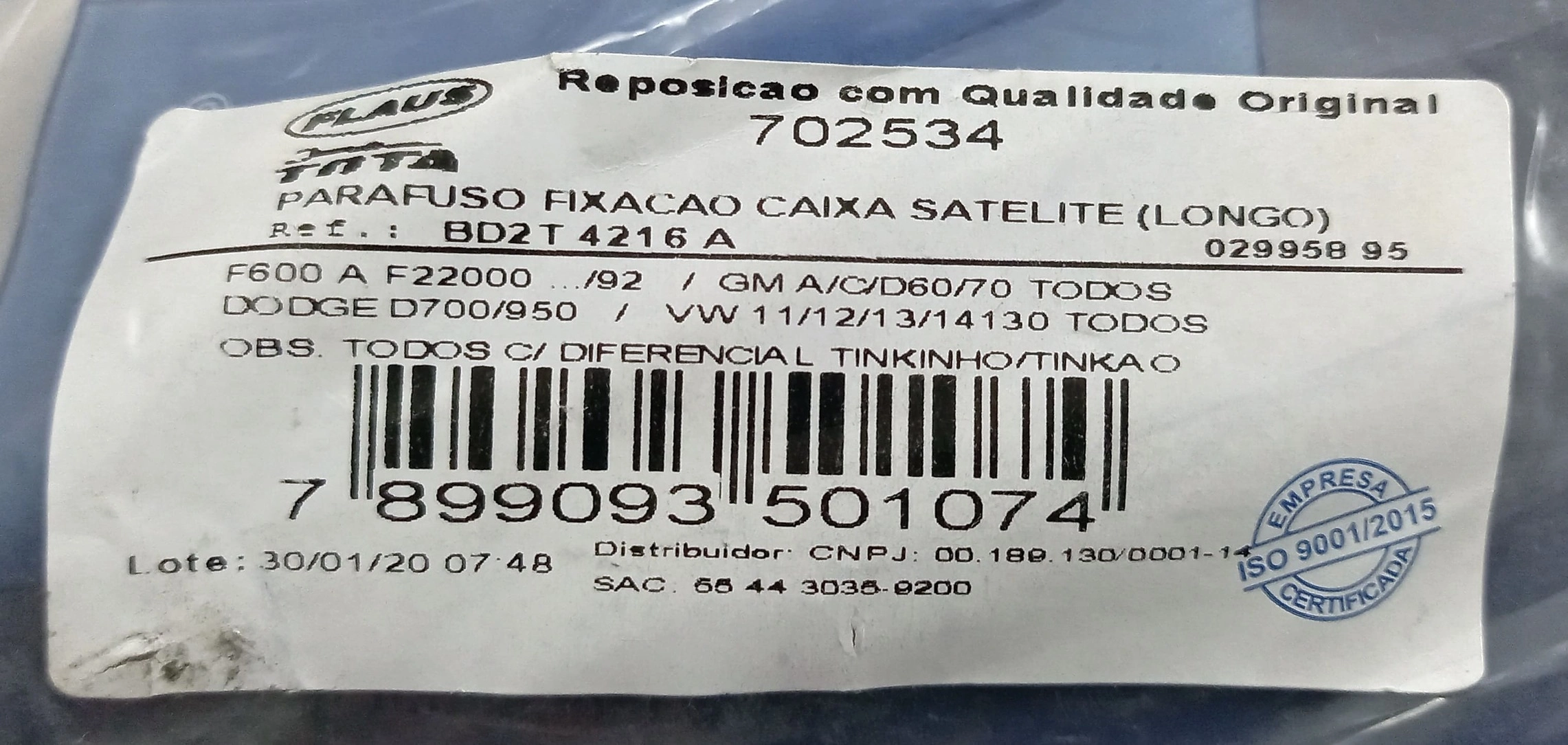 PARAFUSO FIXACAO CAIXA SATELITE FORD/GM/VW/DODGE TINKEM/TINKAO TODOS - LONGO