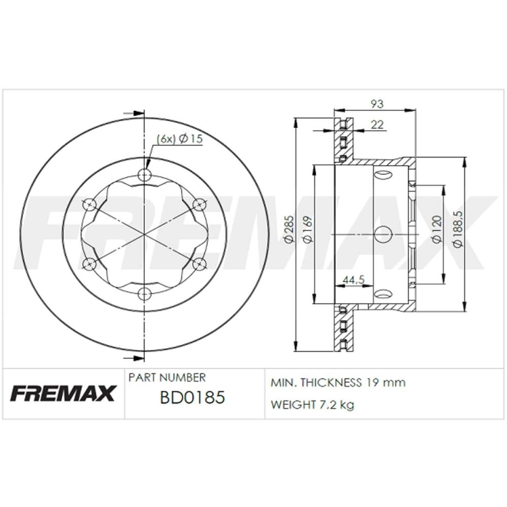 DISCO FREIO TRASEIRO VENTILADO 285MM 6 FUROS MB SPRINTER 413 CDI 2.2 01/12