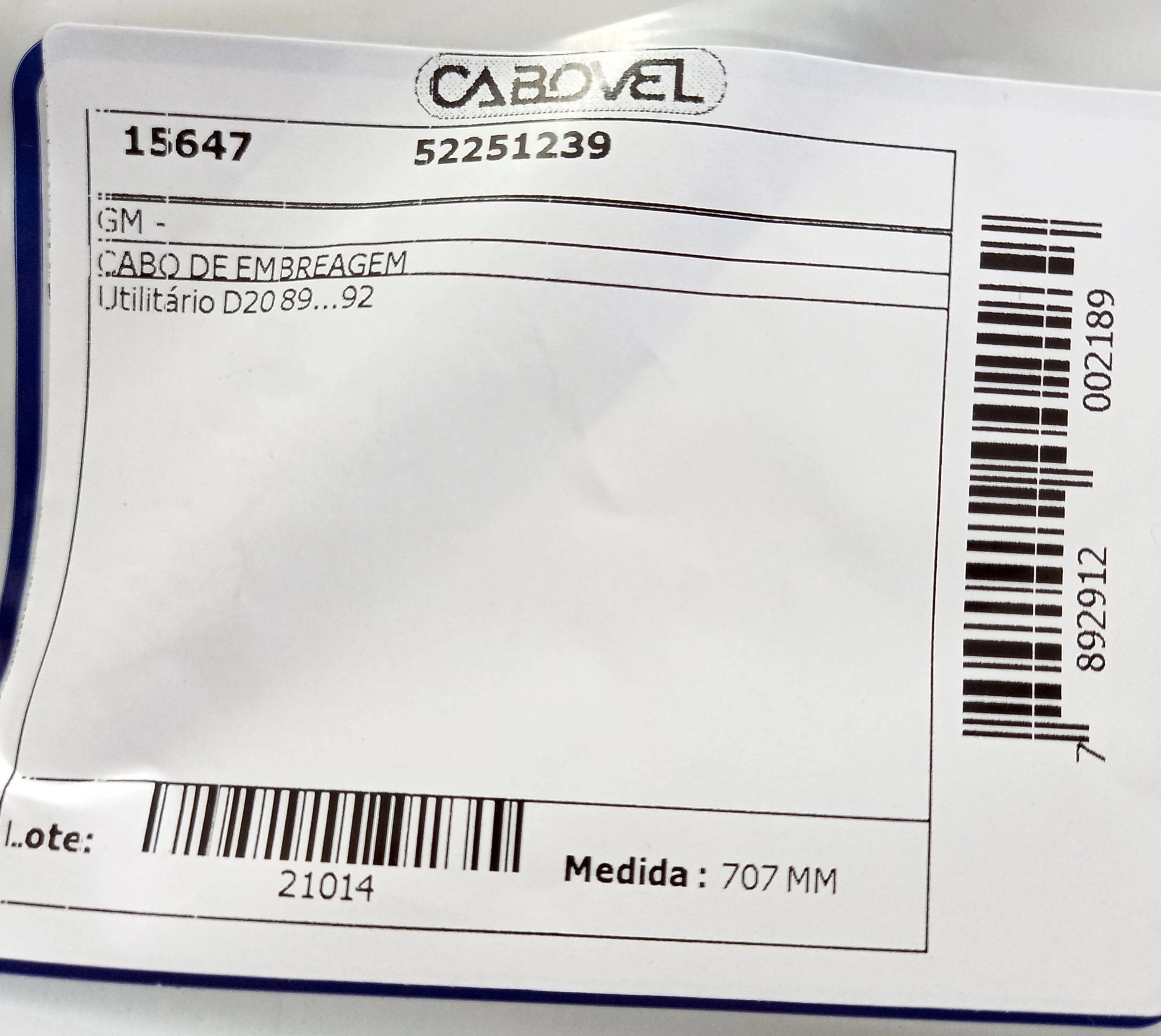 CABO EMBREAGEM GM D-20 89/92 707