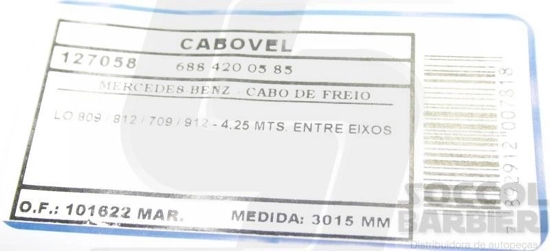CABO FREIO MB LO-809/812/709/912 - 3.015 TRASEIRO 3015MM