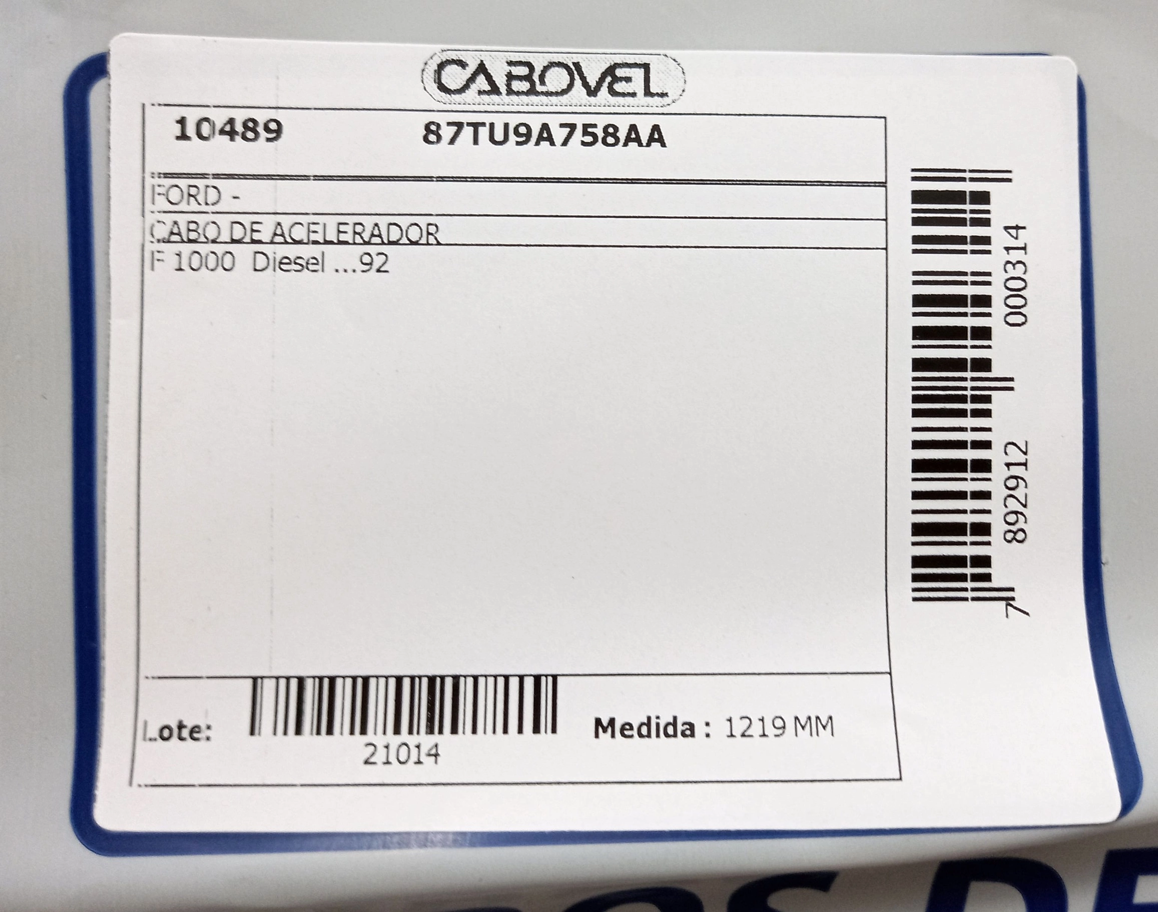 CABO ACELERADOR 1219MM FORD F-1000 DIESEL/92