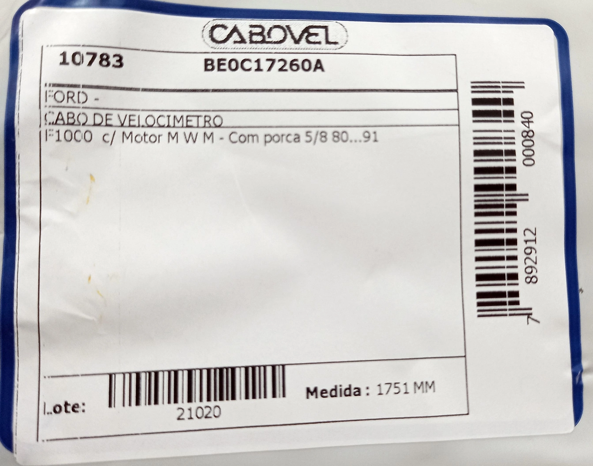 CABO VELOCÍMETRO 1751MM VELOCIMETRO FORD F-1000 C/MOTOR MWM 80/91