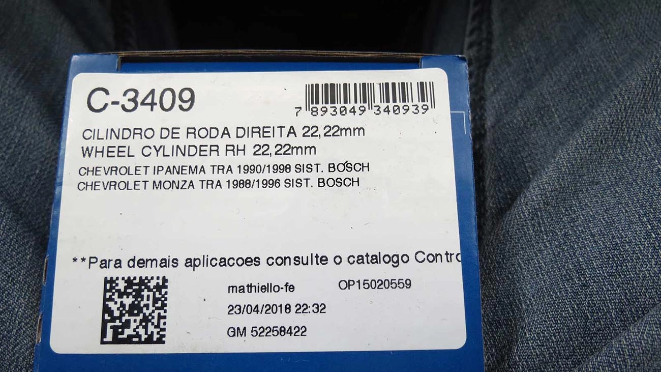 CILINDRO RODA FREIO TRASEIRO LADO DIREITO TRASEIRA DIREITA GM MONZA 88/96 IPANEMA 90/98 7/8 SISTEMA BOSCH/BENDIX