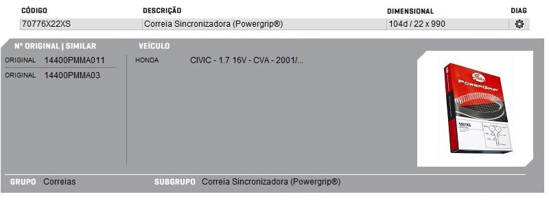 CORREIA COMANDO HONDA CIVIC 1.7 16V 2001/2006