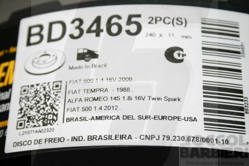 DISCO FREIO TRASEIRO SÓLIDO 240MM FIAT MAREA/WEEKEND 2.0 20V TURBO 2.4 00/ TIPO/TEMPRA SW SOLIDO