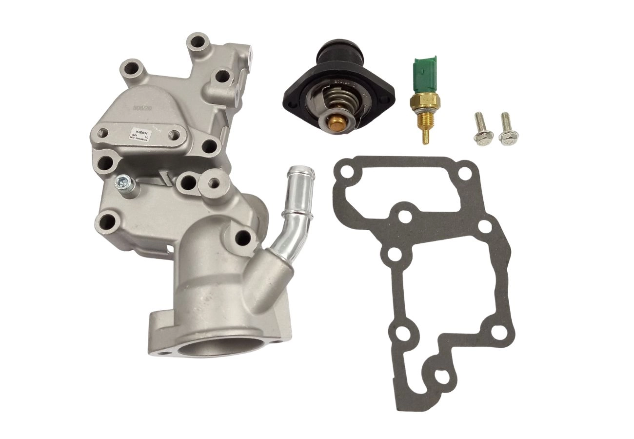 KIT/COMBO TEMPERATURA VÁLVULA TERMOSTÁTICA COM CARCAÇA ALUMÍNIO/FLANGE PLÁSTICO PLUG ELETRÔNICO VERDE PEUGEOT 206/207 1.4 05/13 8V MOTOR TU3JP