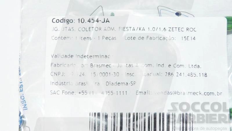 JOGO JUNTAS/ANEL COLETOR DE ADMISSÃO FORD KA/FIESTA/ECOSPORT/ESCORT 1.0/1.6 99/ ZETEC ROCAM