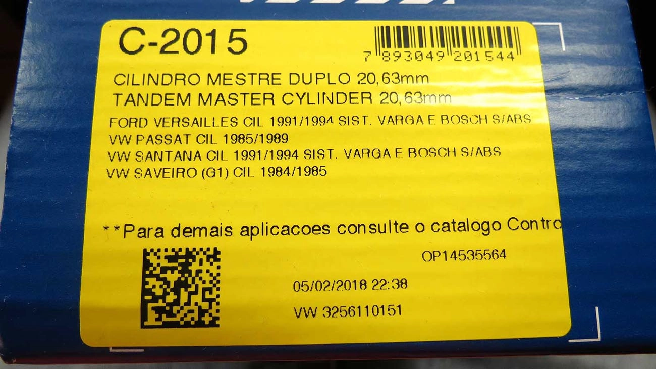 CILINDRO MESTRE FREIO DUPLO 20.63MM VW PASSAT 85/88 SAVEIRO 84/85 SANTANA 91/94