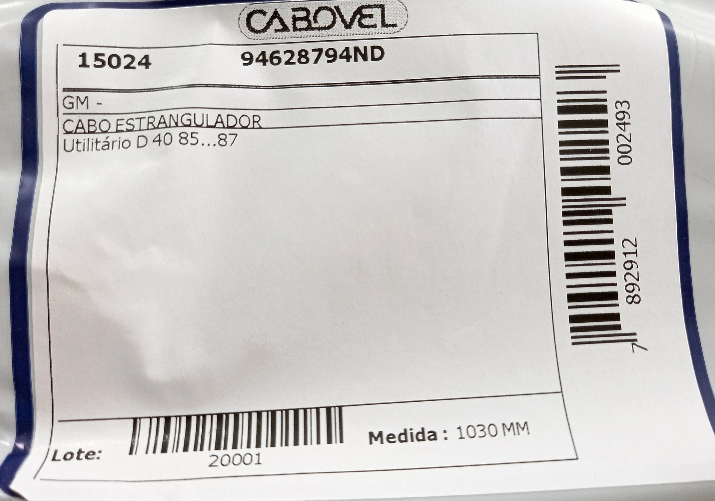 CABO ESTRANGULADOR 1030MM GM D-40 85/87 1030