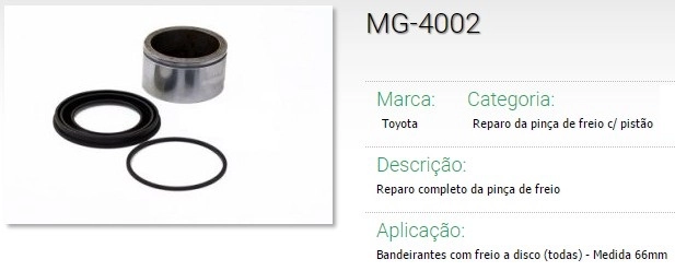 REPARO PINCA FREIO GM S-10/BLAZER 4X2 95/2012 - 4X4 2005/2012