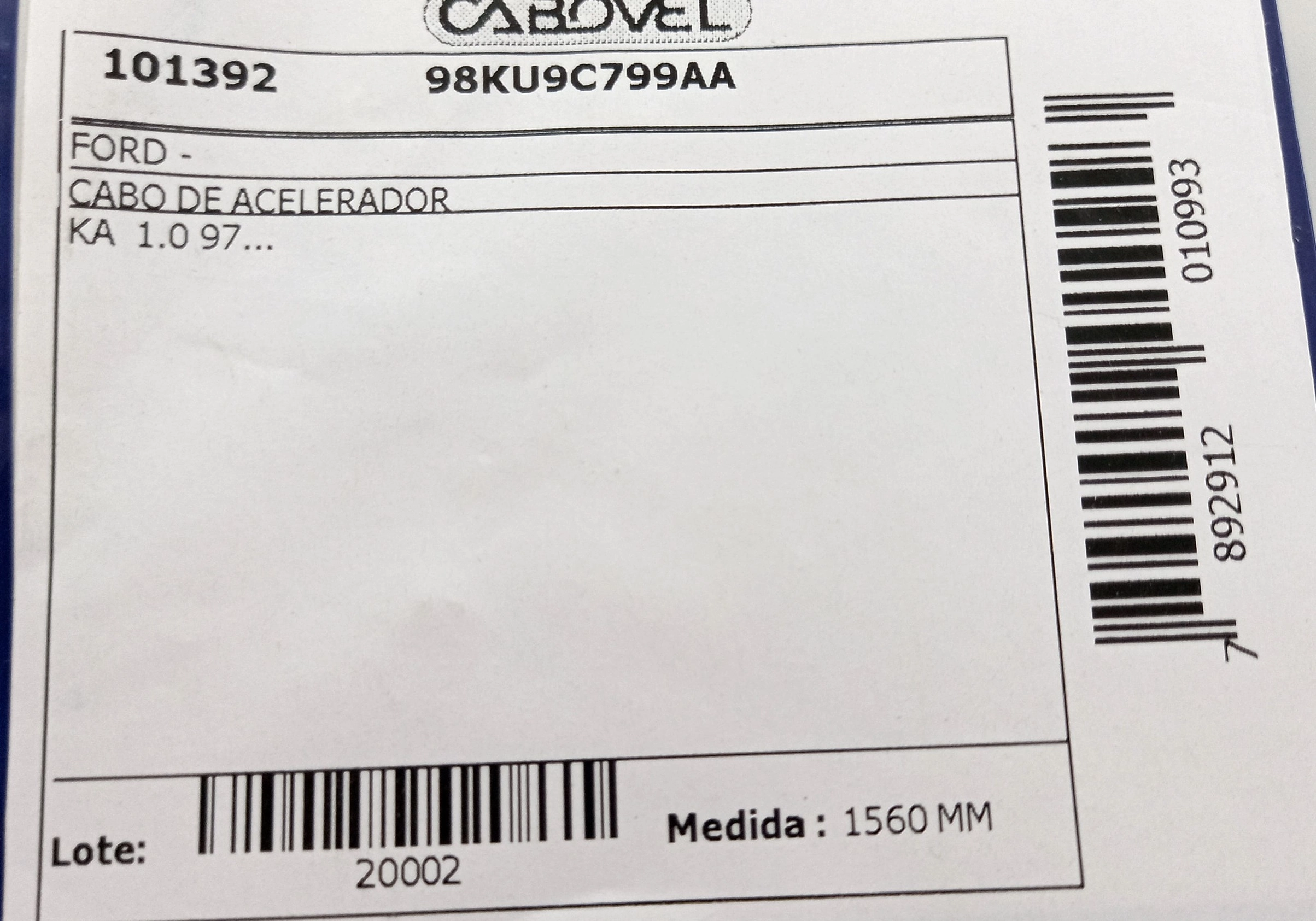 CABO ACELERADOR 1560MM FORD KA 1.0 1997/