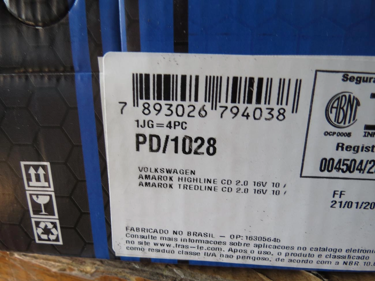 PASTILHA FREIO RODA DIANTEIRA VW AMAROK 10/ EXCETO V6