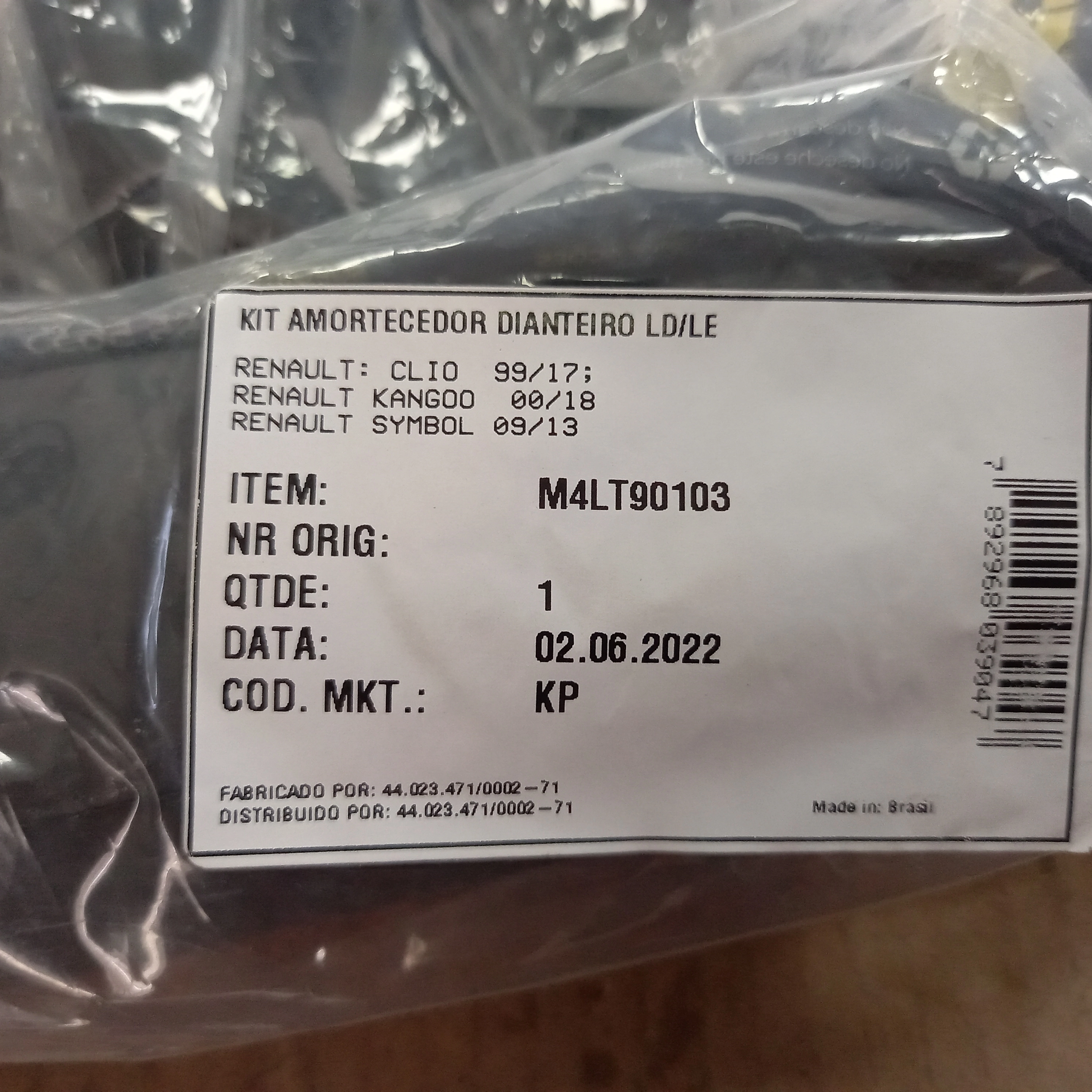 KIT AMORTECEDOR DIANTEIRO COMPLETO RENAULT CLIO 99/17 - KANGOO 00/18 - SYMBOL 09/13