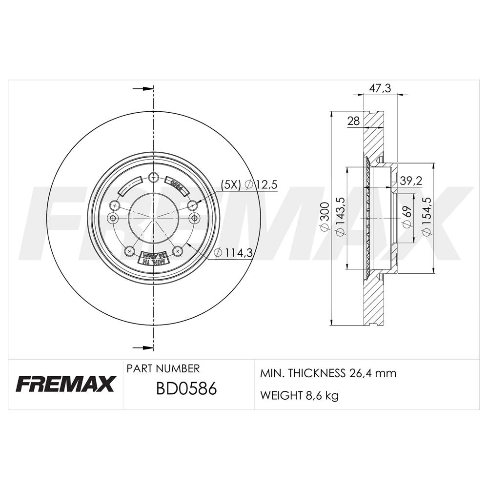 DISCO FREIO DIANTEIRO VENTILADO 300MM 5 FUROS AZERA 3.0 12/-SONATA 2.4 11/14 05/08 CRETA 17/ TUCSON 13/ V300MM