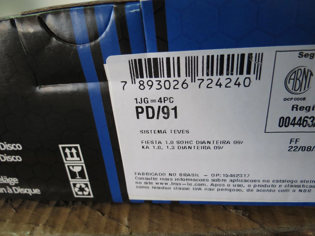 PASTILHA DE FREIO FORD NOVO FIESTA 1.0 2009/2013 - NOVO KA 1.0/1.3 - 0.5.2009/2013