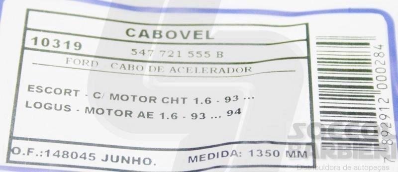 CABO ACELERADOR 1350MM FORD ESCORT/VERONA C/MOTOR CHT 1.6 93/