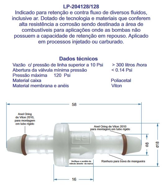 VALVULA DE RETENCAO COMBUSTIVEL E AR - UNIVERSAL