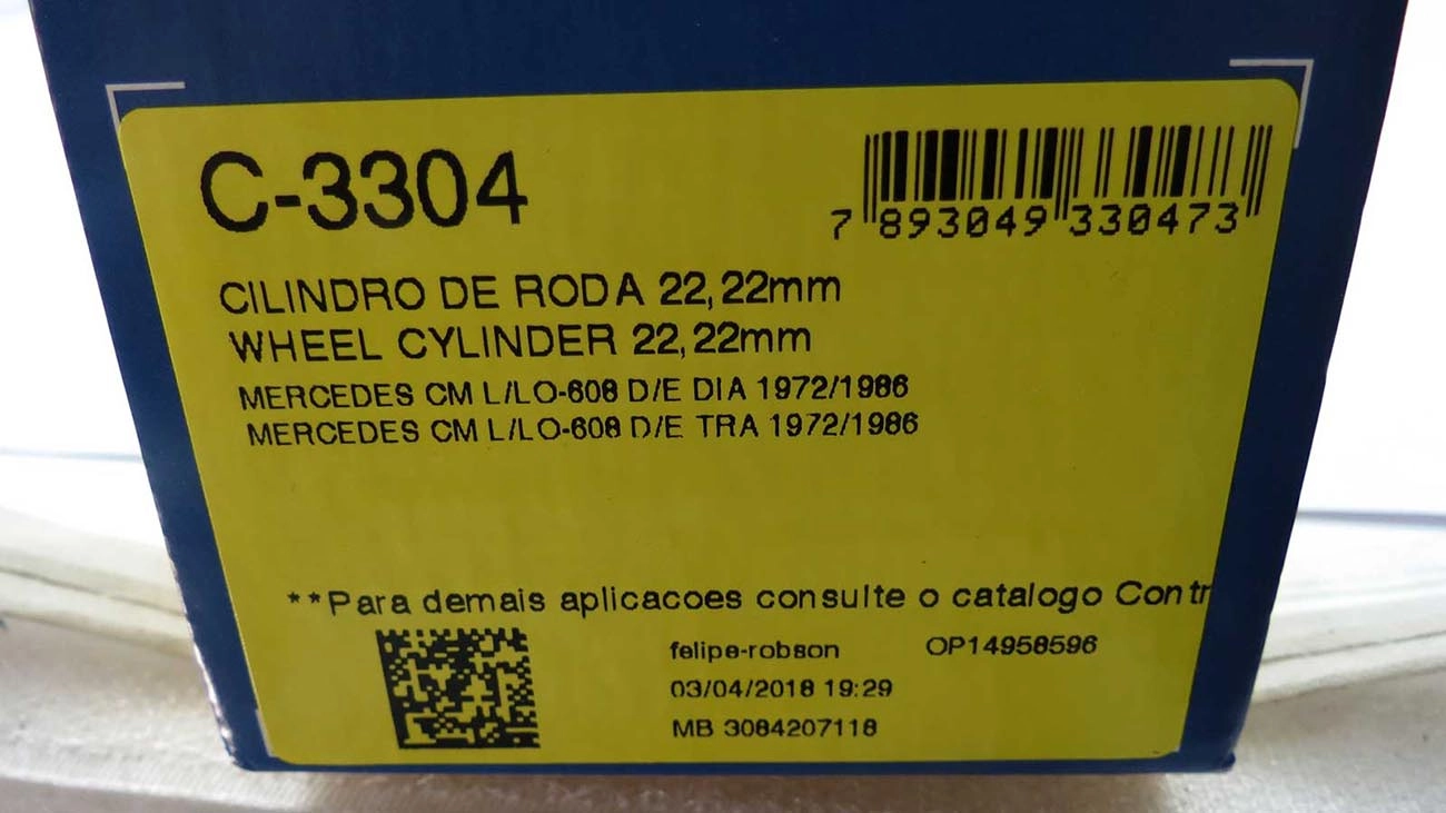 CILINDRO RODA FREIO DIANTEIRO/TRASEIRO DIREITO/ESQUERDO DIANTEIRA/TRASEIRA MB 608 TODOS 7/8 22,22MM