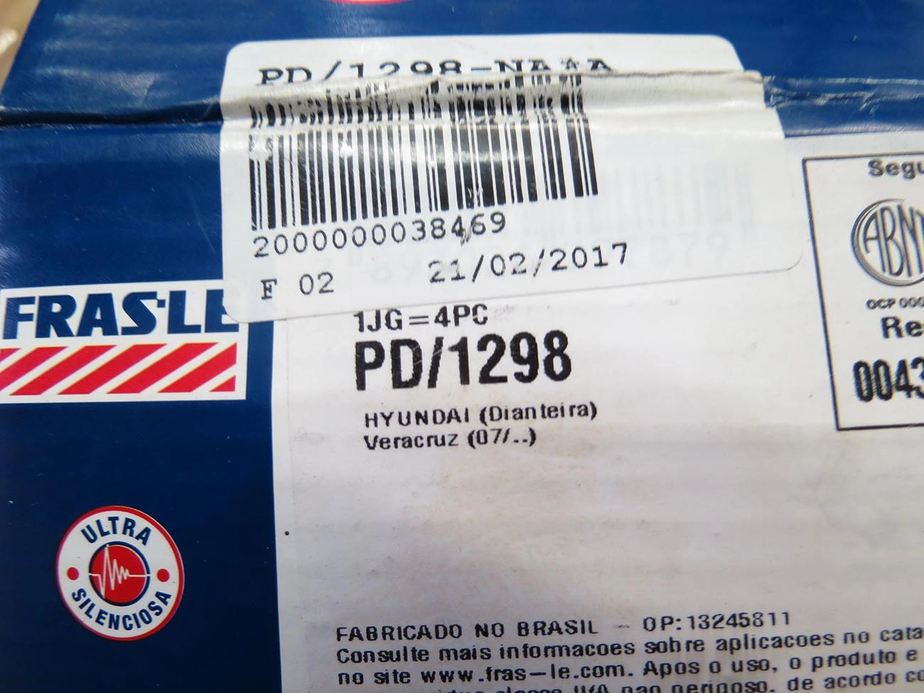 PASTILHA DE FREIO DIANTEIRA HYUNDAI VERA CRUZ 3.8 2007/
