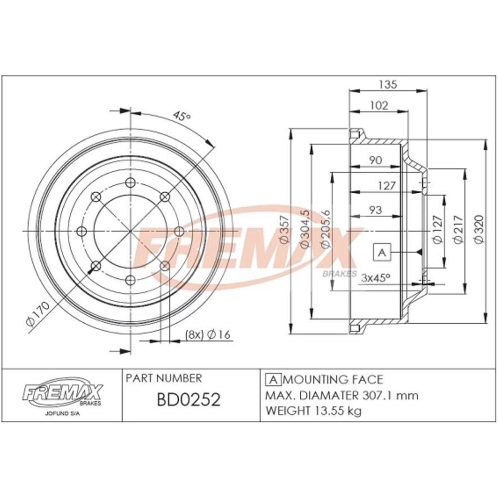 TAMBOR FREIO TRASEIRO FORD F-250 99/