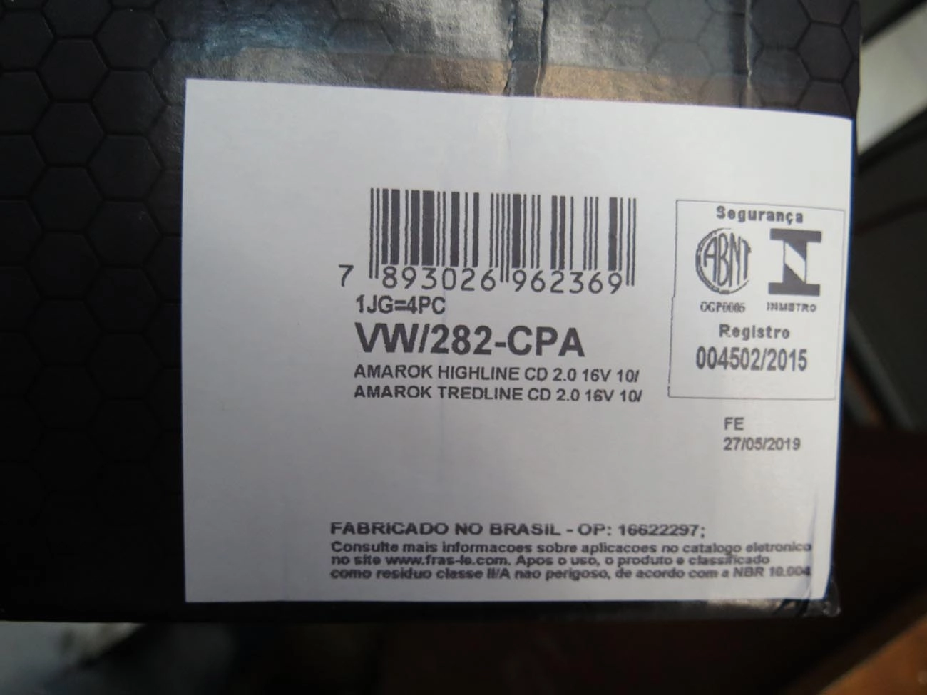SAPATA DE FREIO TRASEIRA VW AMAROK 2010/ - 56X294MM