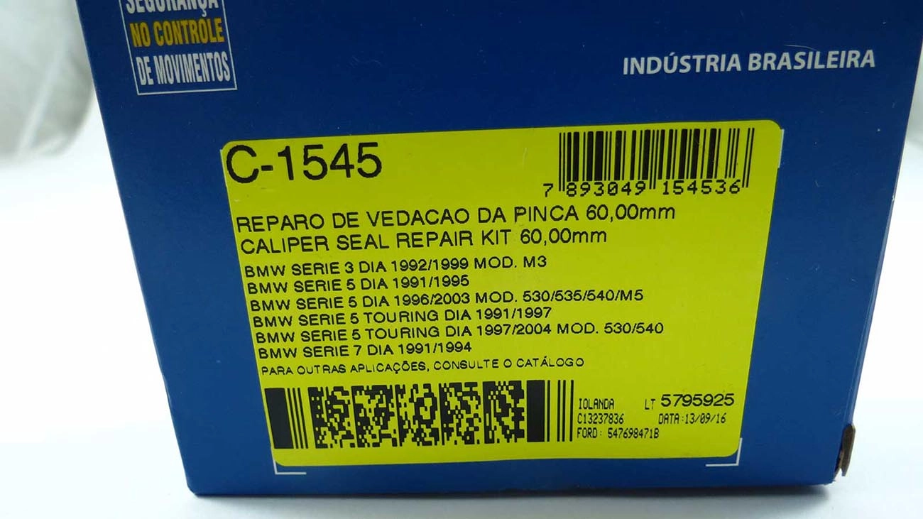 REPARO VEDAÇÃO PINÇA 60.00MM CILINDRO RODA VW POINTER GTI 94/96 FREIO DISCO 60MM DIANTEIRO