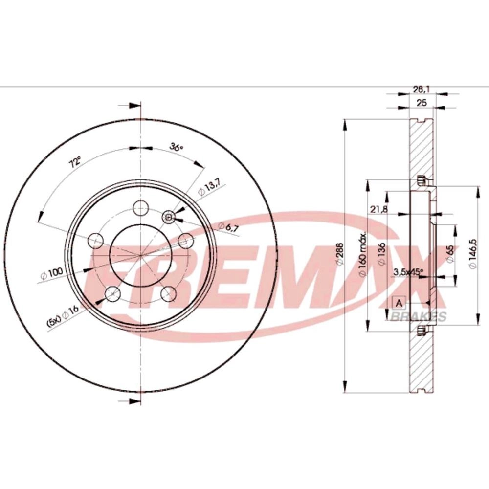 DISCO FREIO DIANTEIRO VENTILADO 288MM VW POLO 1.6 8V 02/ PASSAT/VARIANT 16V 94/96