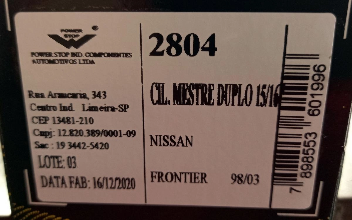 CILINDRO MESTRE FREIO NISSAN FRONTIER 4X4X 98/2003 - 15/16" - 23,81MM