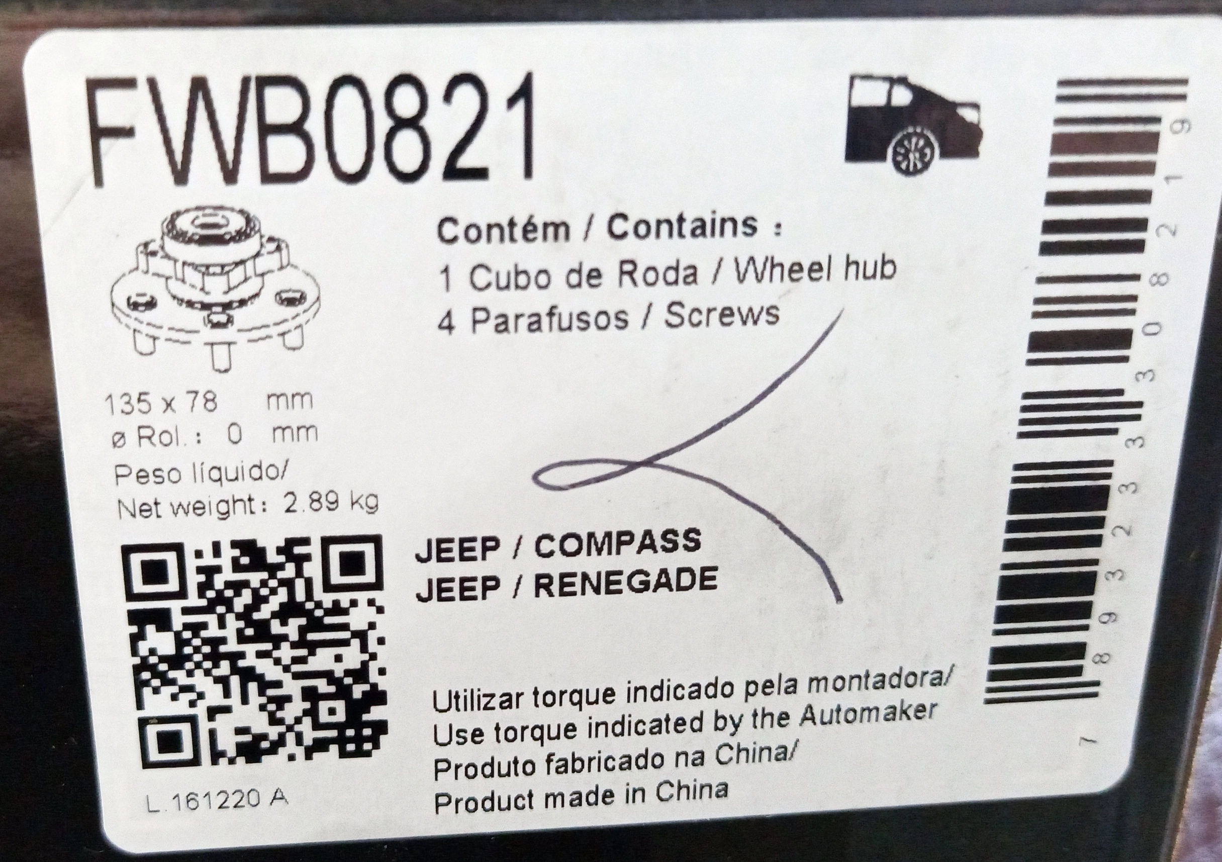 CUBO RODA TRASEIRA COM ROLAMENTO COM ABS JEEP COMPASS 1.3/2.0 16/23 - RENEGADE 1.3/1.8/2.0 15/23
