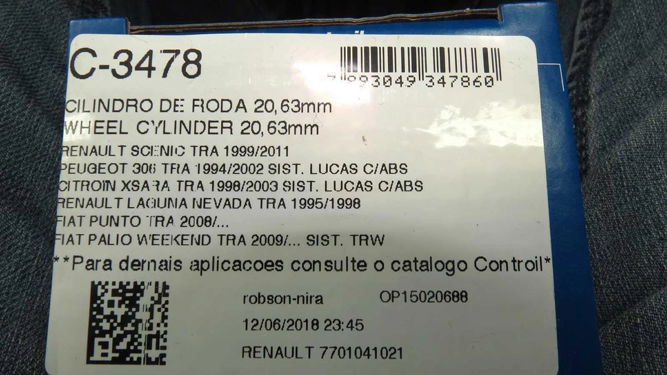 CILINDRO RODA FREIO TRASEIRO LADO DIREITO/ESQUERDO TRASEIRA FIAT ARGO 18/ PUNTO 08/ PALIO/SIENA 12/ GRAND SCENIC 99/