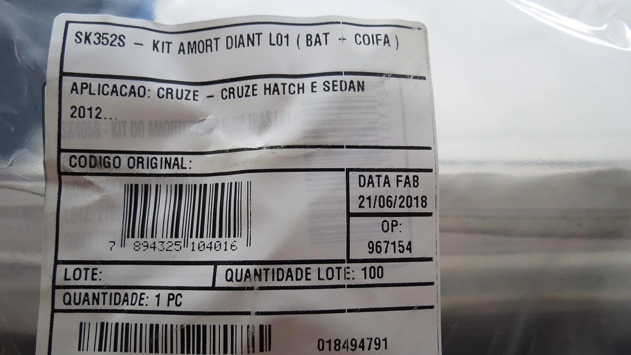 KIT AMORTECEDOR DIANTEIRO GM CRUZE 2012/2016 - BATENTE/COIFA