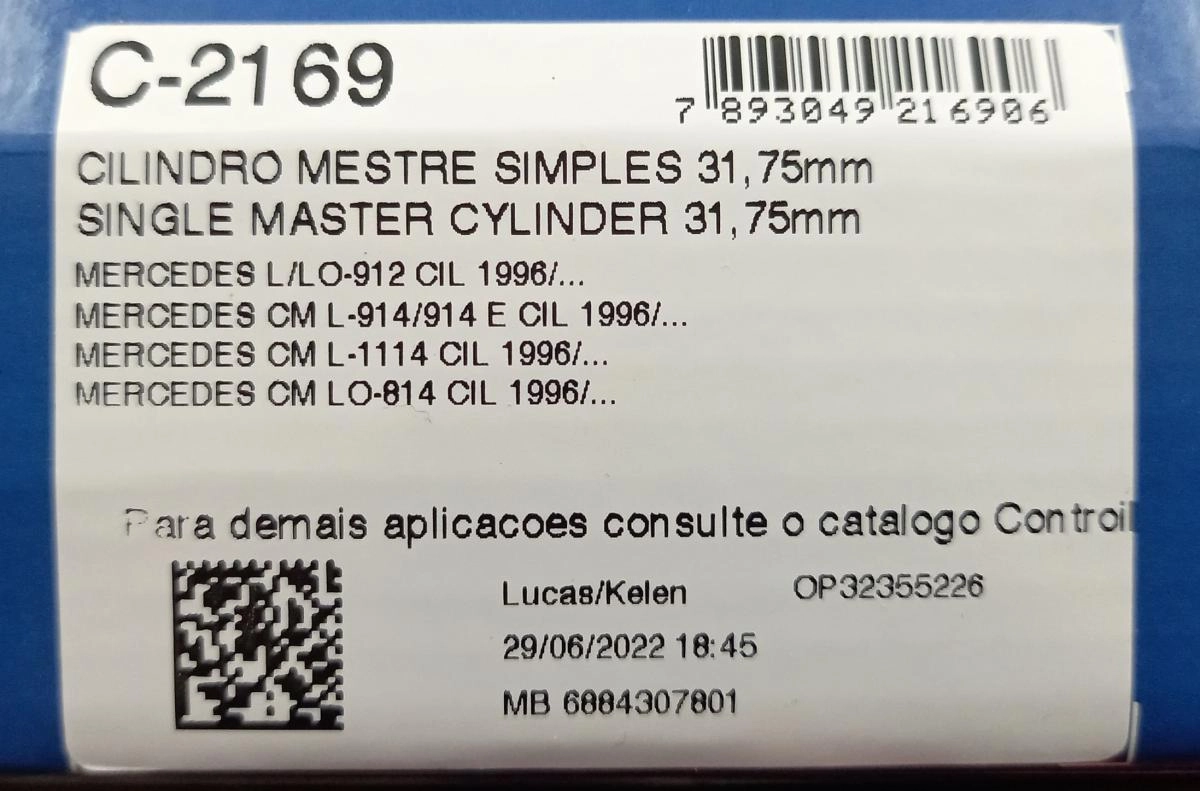 CILINDRO MESTRE FREIO SIMPLES MB 814/912/914/1114 96/ - 31.75MM VARGA