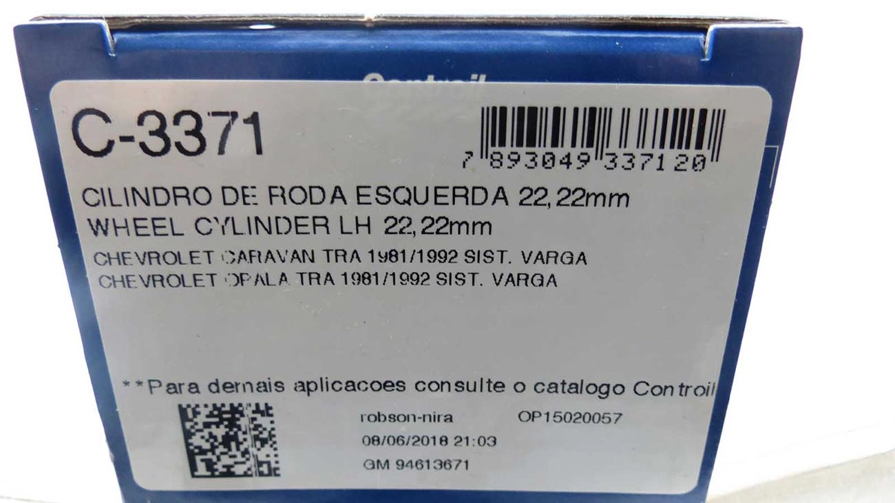 CILINDRO RODA FREIO TRASEIRO LADO ESQUERDO TRASEIRA ESQUERDA GM OPALA/CARAVAN 81/92 7/8 22/22MM SISTEMA VARGA