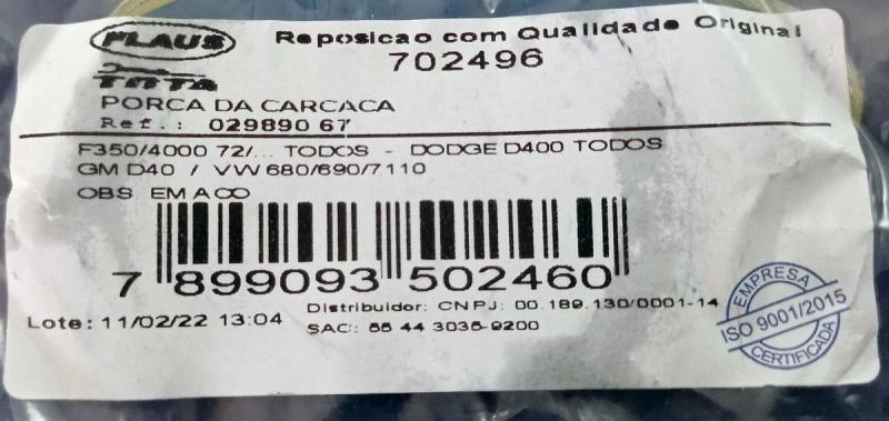 PORCA DA CARCAÇA TRASEIRA FORD F-350/F-4000 72/ - DODGE D-400 TODOS - GM D-40 - VW 6.80/6.90/7.110