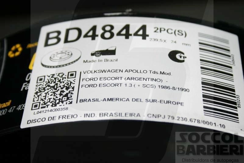 DISCO FREIO DIANTEIRO VENTILADO 239.50MM FORD ESCORT/VERONA /92 VW APOLLO TODOS