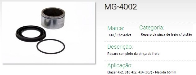 REPARO PINCA FREIO GM S-10/BLAZER 4X2 95/2012 - 4X4 2005/2012