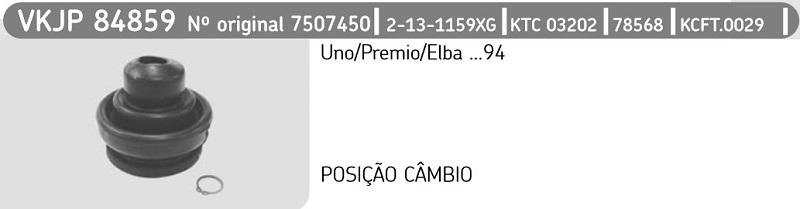 KIT REPARO COIFA HOMOCINÉTICA LADO CÂMBIO FIAT 147/UNO/PREMIO/ELBA/FIORINO 86/90 21X74X83MM