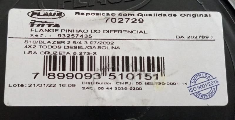 FLANGE/TERMINAL DO DIFERENCIAL GM S-10/BLAZER 2.4/2.5/4.3 97/02 4X2 - PINHÃO DANA 26 ESTRIAS