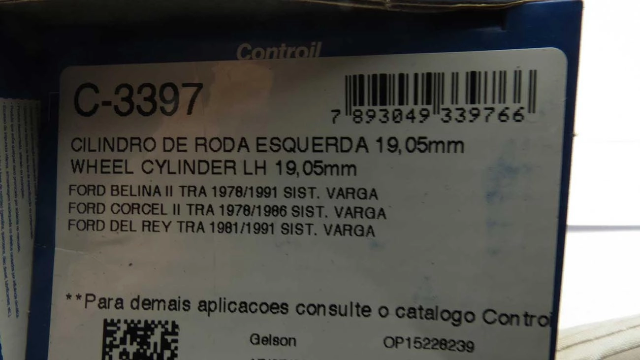 CILINDRO RODA FREIO TRASEIRO LADO ESQUERDO TRASEIRA ESQUERDA FORD CORCEL/BELINA II/DEL REY 78/91 3/4 SISTEMA VARGA