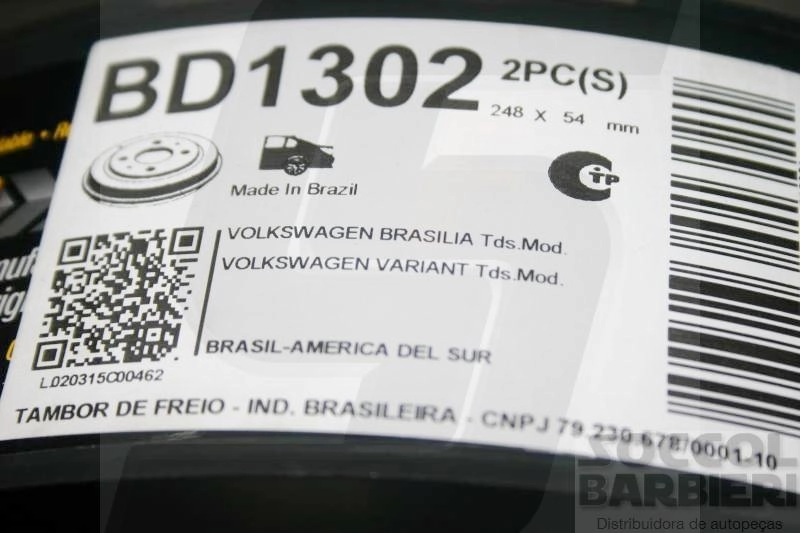 TAMBOR FREIO TRASEIRO VW BRASILIA/VARIANT/TL