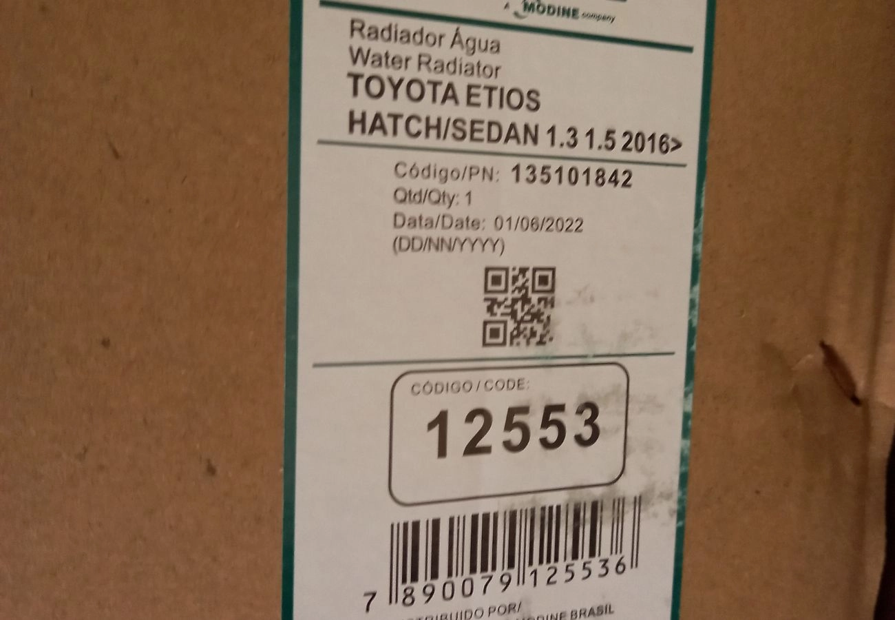 RADIADOR MOTOR BRASADO TOYOTA ETIOS 1.3/1.5 16V 2016/2020 - COM AR CONDICIONADO - AUTOMÁTICO