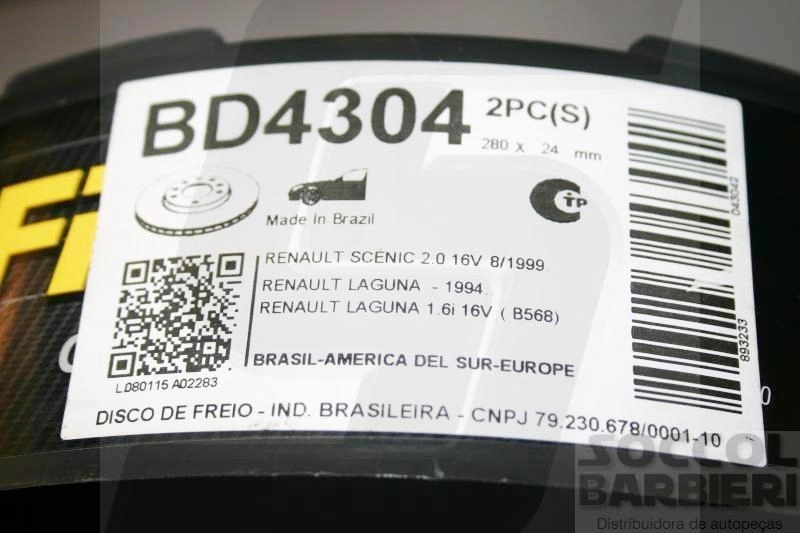 DISCO FREIO DIANTEIRO VENTILADO 280MM MEGANE 1.6/1.8/2.0 16V 98/ 8V 99/ SCENIC 08.99/ V280M