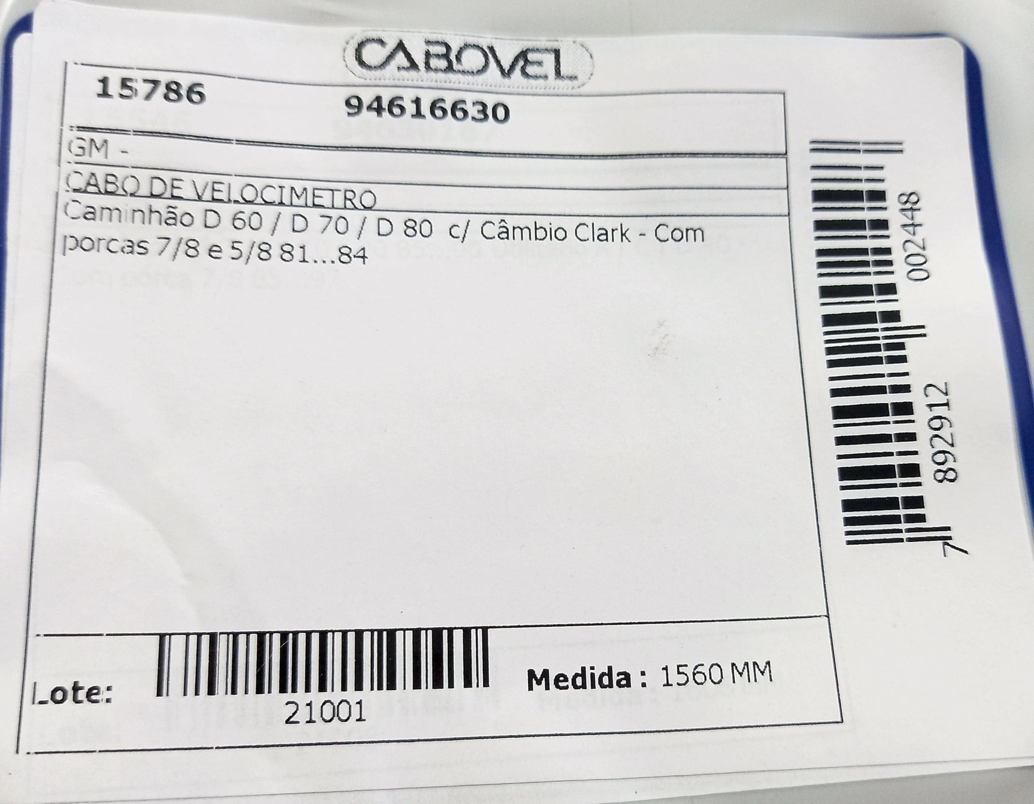 CABO VELOCIMETRO GM D-60/D-70/D-80 - C/CAMBIO CLARCK 81/84 1560