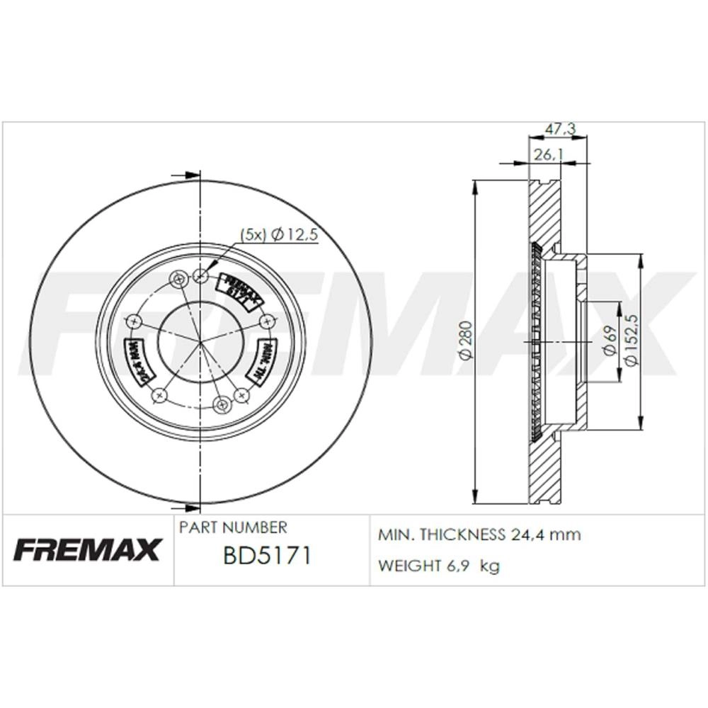 DISCO FREIO DIANTEIRO VENTILADO 280MM HYUNDAI I30 2.0 16V 09/ IX35 10/ TUCSON 05/ SOUL