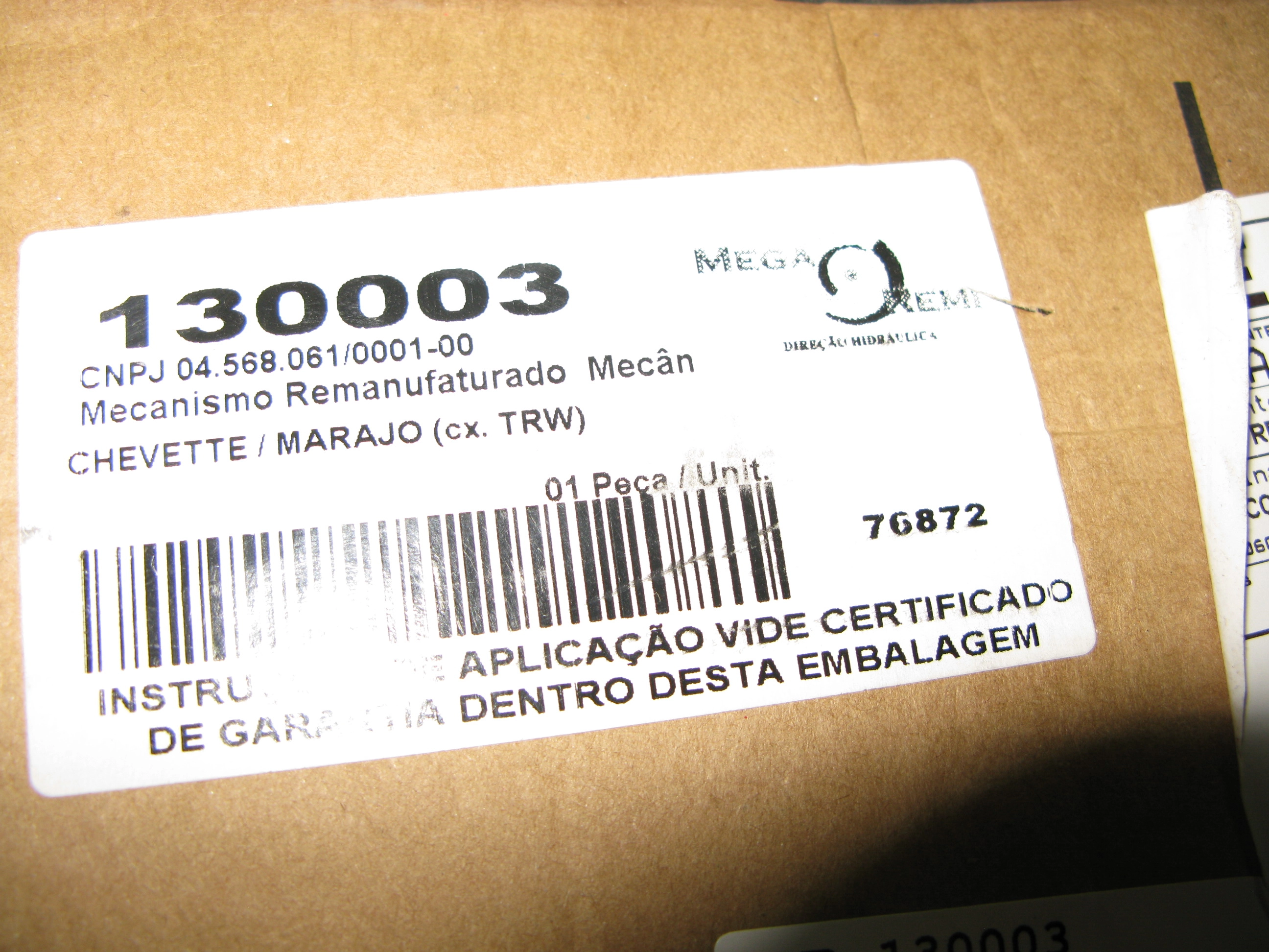 CAIXA/MECANISMO DIRECAO MECANICA GM CHEVETTE/CHEVY - TODOS - REMANUFATURADO